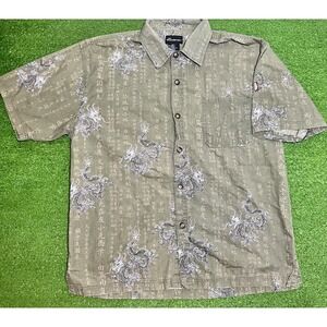 Vintage Dragon Print Shirt LG AOP Green Chinese Calligraphy "joy" "good Fortune"